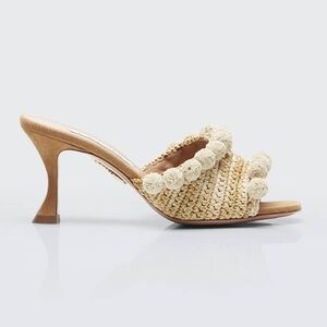 Aquazzura Beige Pom-Pom Heels